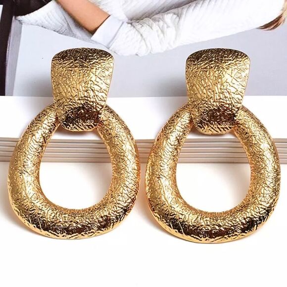 New Exaggerated Oversized Gold Hanging Dangle Earrings Statement Earrings - Picture 1 of 6